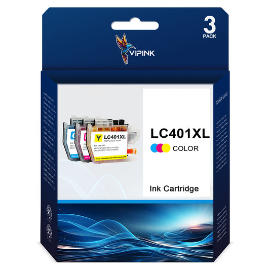 VIPink LC401XL Ink Cartridge High Yield for Brother LC401XL LC401BK LC401 XL use with Brother MFC-J1010DW MFC-J1012DW MFC-J1170DW (Cyan Magenta Yellow, 3 Pack)
