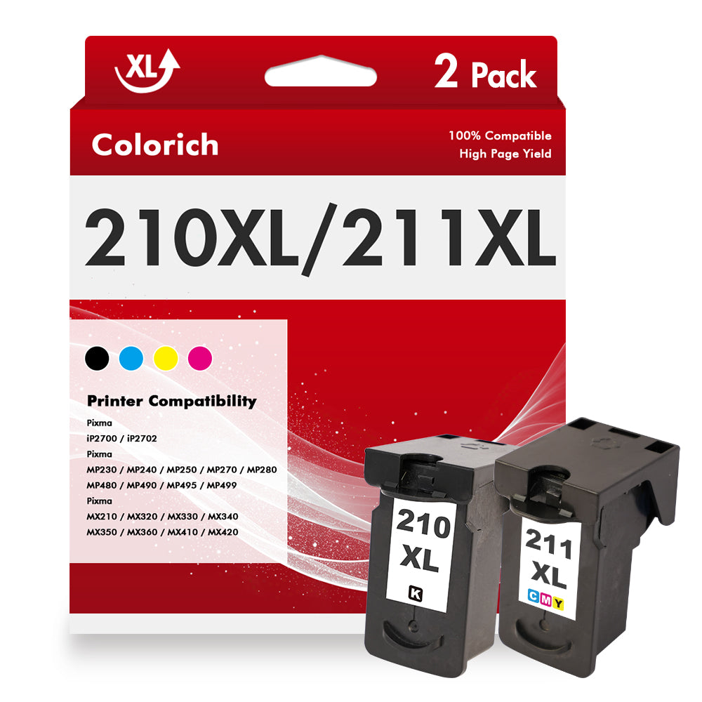 211XL 210XL Ink Cartridges Compatible for Canon 210XL 211XL Combo Pack for PIXMA MX410 IP2700 IP2702 MP240 MP250 MP495 MX340 Printer PG-210XL & CL-211XL (2 Pack, Black, Tri-color)