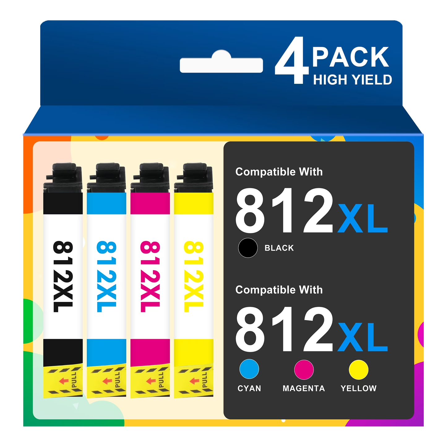 812 Ink Cartridges 4 PACK Compatible for Epson 812 812XL T812XL T812 Ink for WF-7840 WF-7820 Workforce pro WF-7310 WF7310 WF7840 WF7820 Printers Ink - 812 XL Black,Cyan,Magenta,Yellow