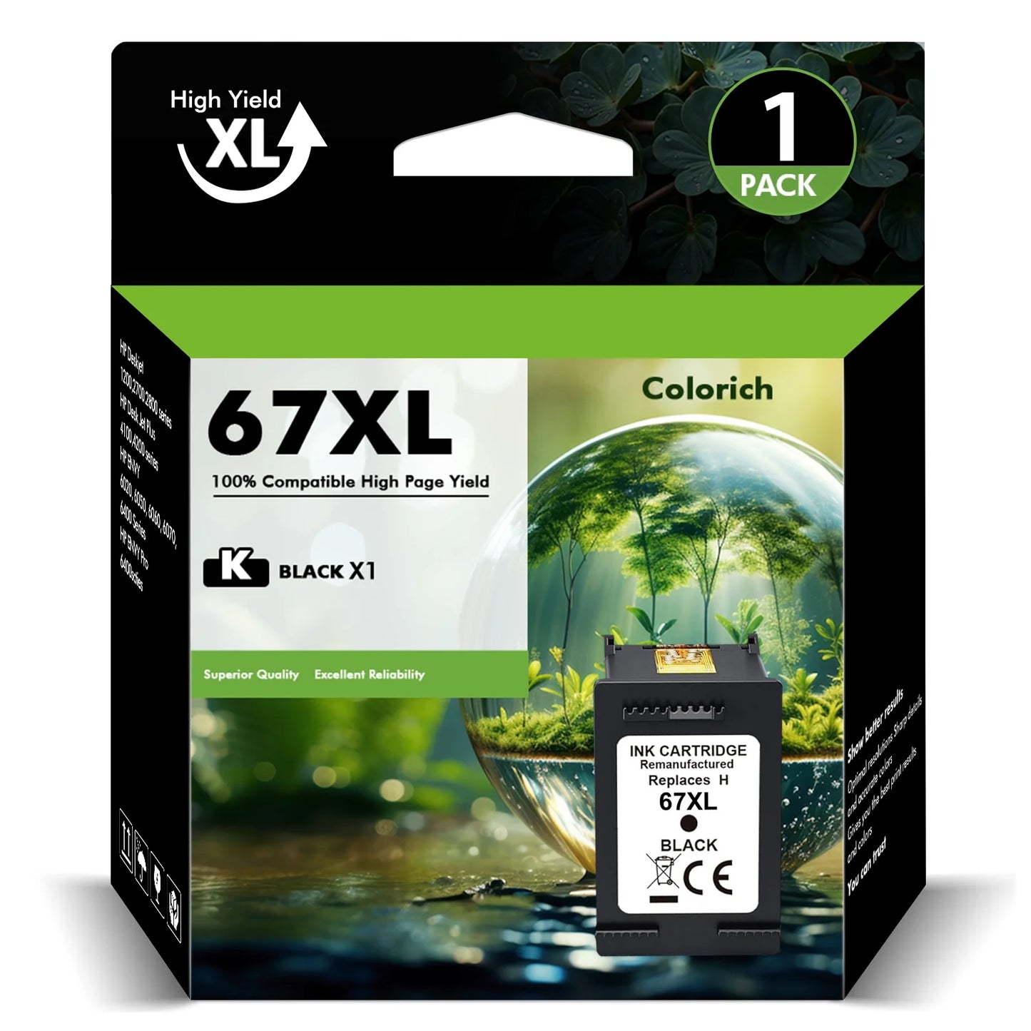 67 67XL Ink Cartridges Compatible for HP 67XL 67 1 Pack Black Ink for OfficeJet 2755 4155 2722 2723 2724 2725 2732 Envy 6055 6455 6458 6475 Printer Ink