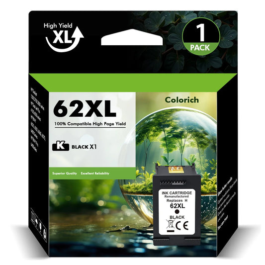 62 62XL Ink Cartridges Compatible for HP 62XL 62 1 Pack Black Ink for Envy 5540 5640 5660 7644 5740 5741 8000 OfficeJet 200 250