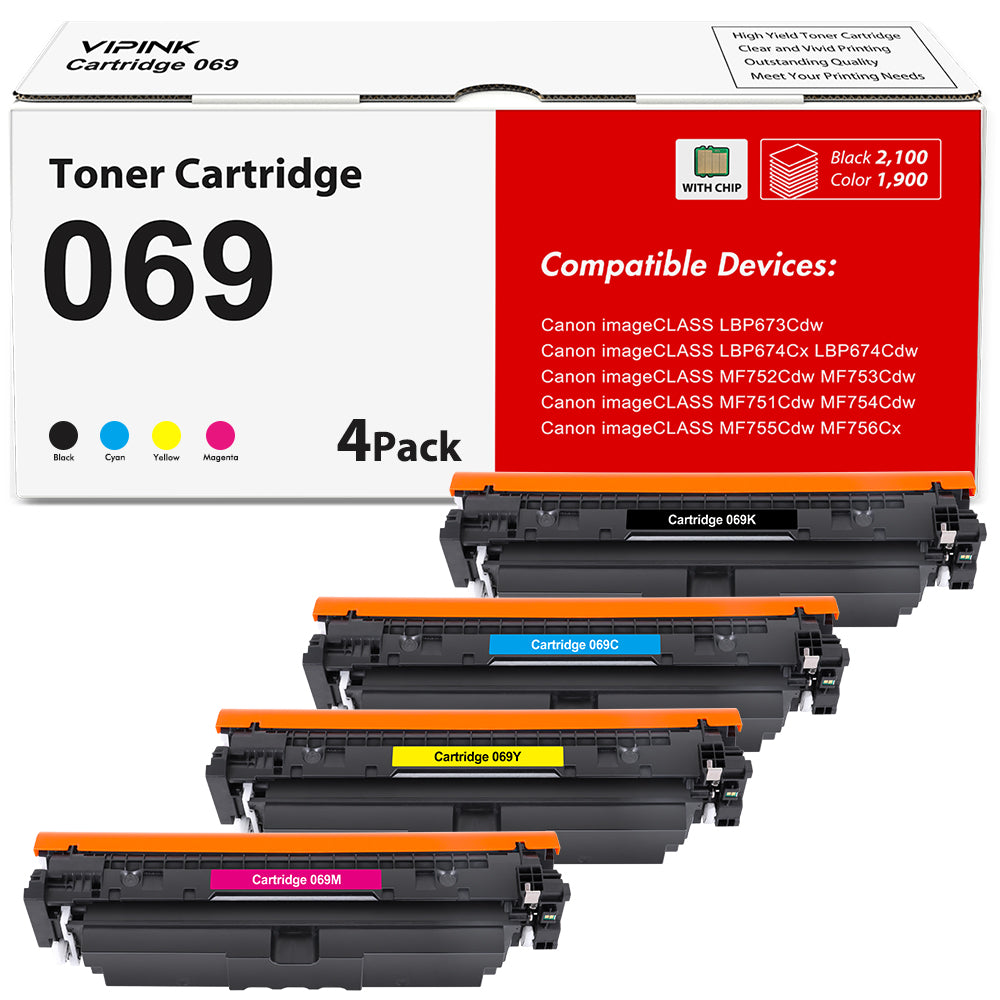 Vipink 069 069H Toner Cartridge Compatible for Canon 069 069H Toner Cartridge Set Canon imageCLASS MF753Cdw MF751Cdw LBP674Cdw LBP673Cdw Printer (Black Cyan Magenta Yellow)