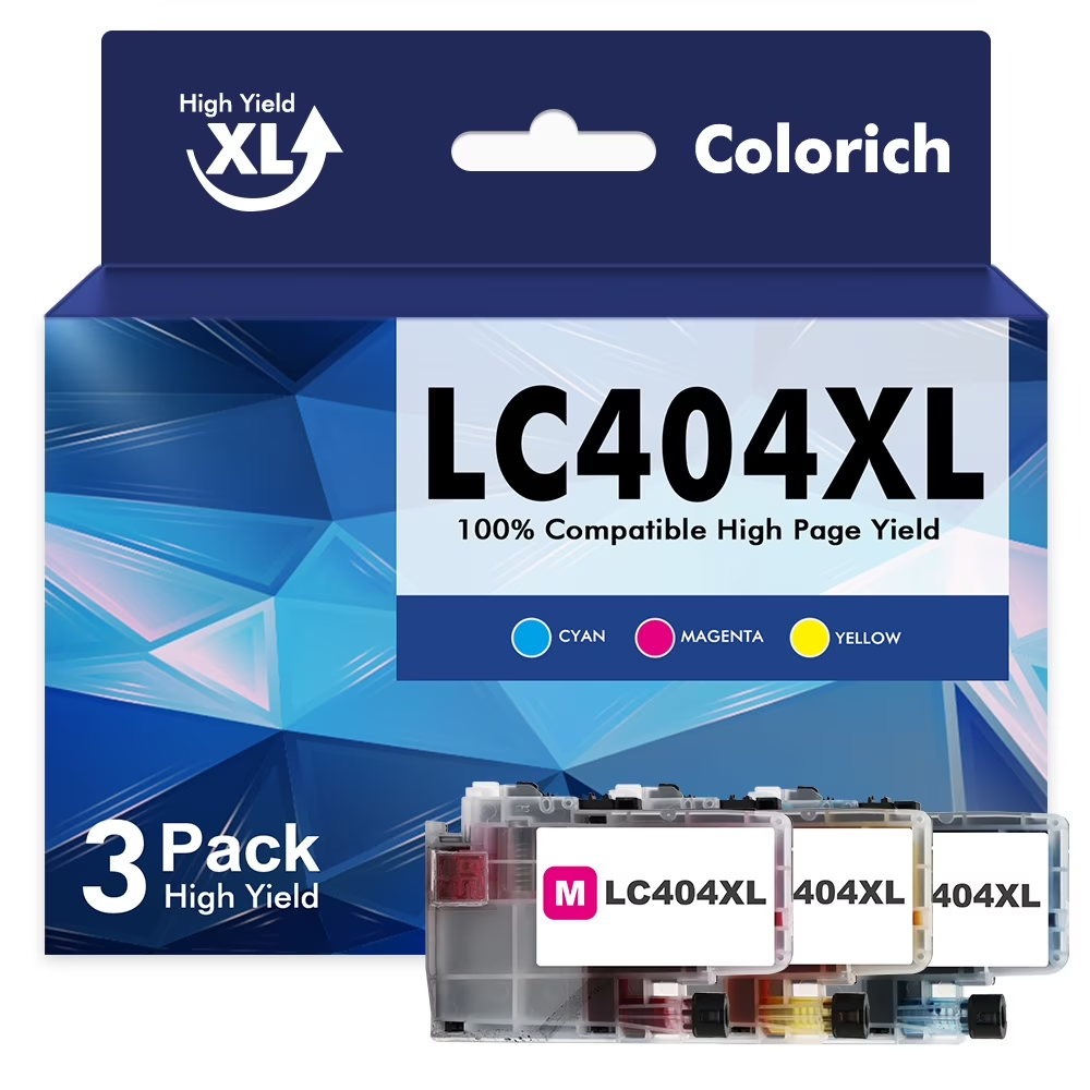 LC404XL LC404 MFC-J1205DW Ink Cartridges for Brother Printer 404XL LC 404 3-Pack High Yields for MFCJ1205W MFC J1205W XL MFC-J1215W (Cyan, Magenta, Yellow)
