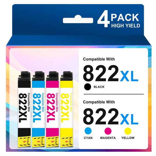 822XL Ink Cartridges 4 Pack, Compatible for Epson 822XL 822 Printer Ink for WorkForce Pro WF-3820 WF-4820 WF-4830 WF-4833 WF-4834 WF-3823 (Black, Cyan, Magenta, Yellow)