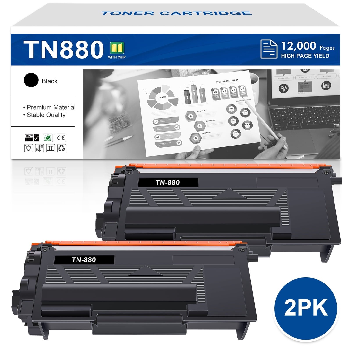 TN880 Toner Cartridges Compatible for brother HL L6200DW Toner TN 880 TN-880 MFC-L6700DW MFC-L6800DW MFC-L6900DW Printer (2 Black)