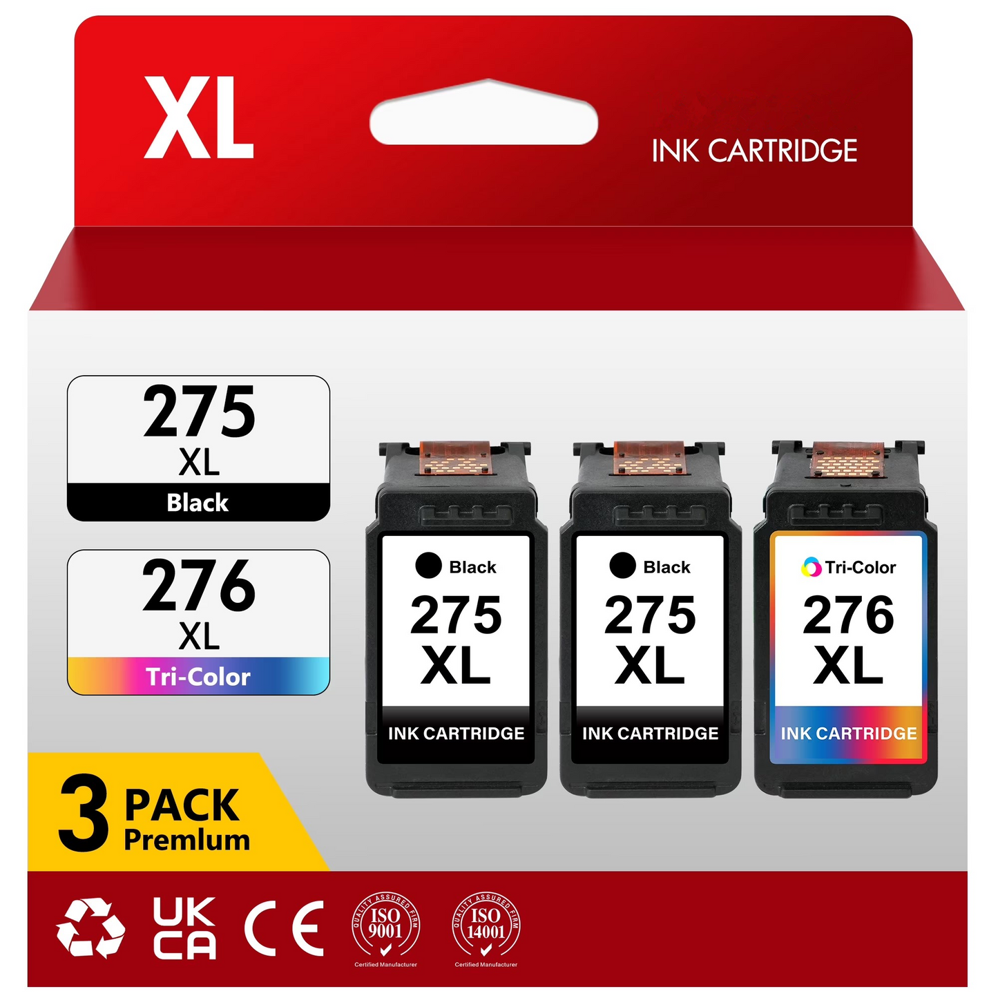 275XL 276XL Ink Cartridges Compatible for Canon Ink 275 and 276 for Pixma TS3522 TS3520 Pixma TS3500 TR4722 Pixma TR4720 TR4700 2Black, 1Tri-Color