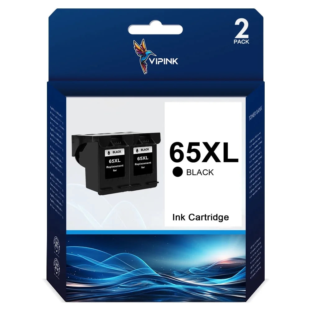 65XL Ink Cartridge Compatible for HP 65 Work for DeskJet 3755 3700 2600 3700 3772 2652 3752 2622 2624 Envy 5055 5000 5058 Printer (Black, 2-Pack)
