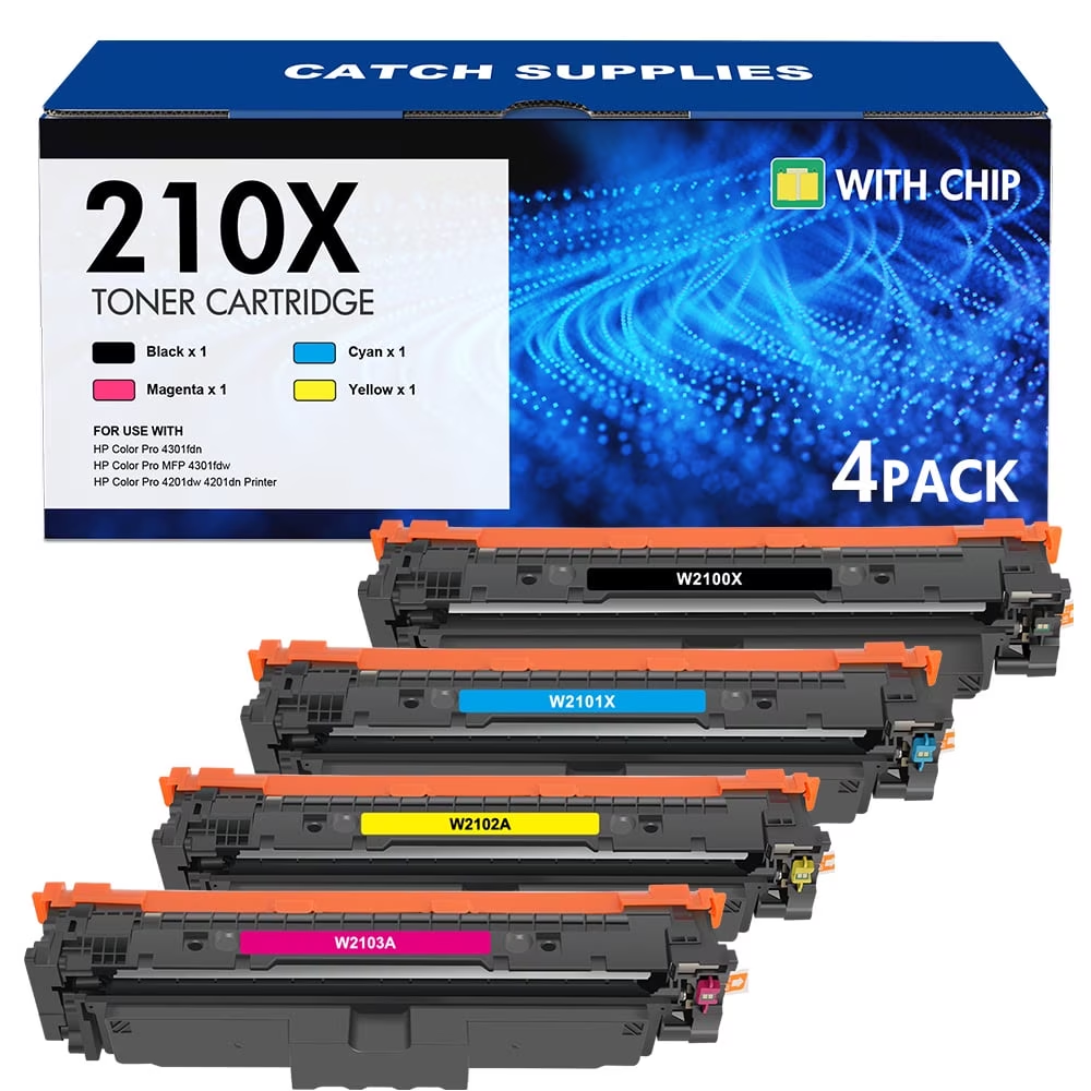 210X Laserjet Toner Cartridges High Yield (with Chip) 210A 4301fdw Compatible for Color laserjet Pro MFP 4301fdw 4301fdn Pro 4201dw 4201dn Series Printer 210 W2100X W2100A Ink (BK/C/M/Y 4 Pack)