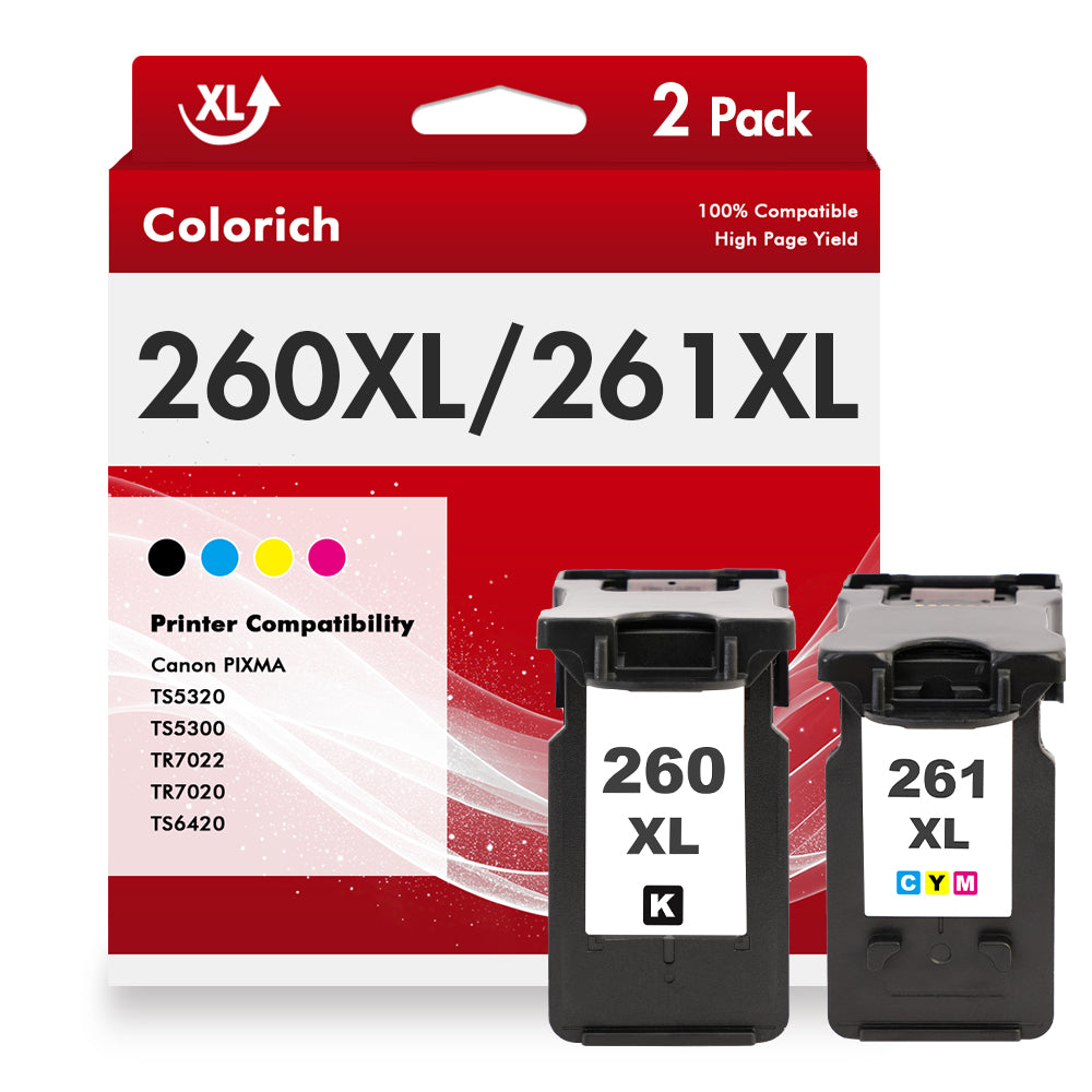 260XL 261XL Ink Cartridges Compatible for Canon PG-260XL 261XL Combo Pack for PIXMA TS6420 TR7020 TS5320 TS5300 TR7022 Printer (2 Pack, Black, Tri-color)