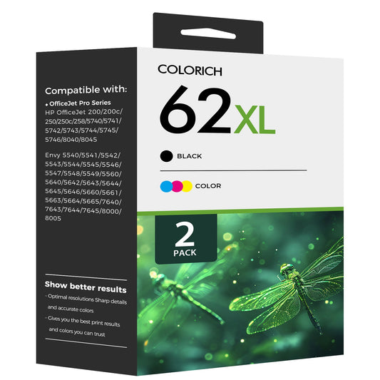 62XL 62 Ink Cartridges Compatible for HP 62XL 62 Black and Color for Envy 5540 5640 5660 7644 5740 5741 8000 OfficeJet 200 250 (Black,Tri-color)