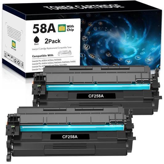 58A Toner Cartridges with Chip Compatible for HP 58A CF258A 58X CF258X Laserjet M428fdw M404 M404n M404dn M404dw N406dn MFP M428fdn M428dw M428 M430f Printer (Black, 2 Pack)