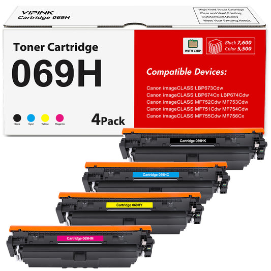 Vipink 069H 069 Toner Cartridge Compatible for Canon 069H Toner Cartridge Set Canon imageCLASS MF753Cdw MF751Cdw LBP674Cdw LBP674Cx MF752Cdw Printer (4-Pack)