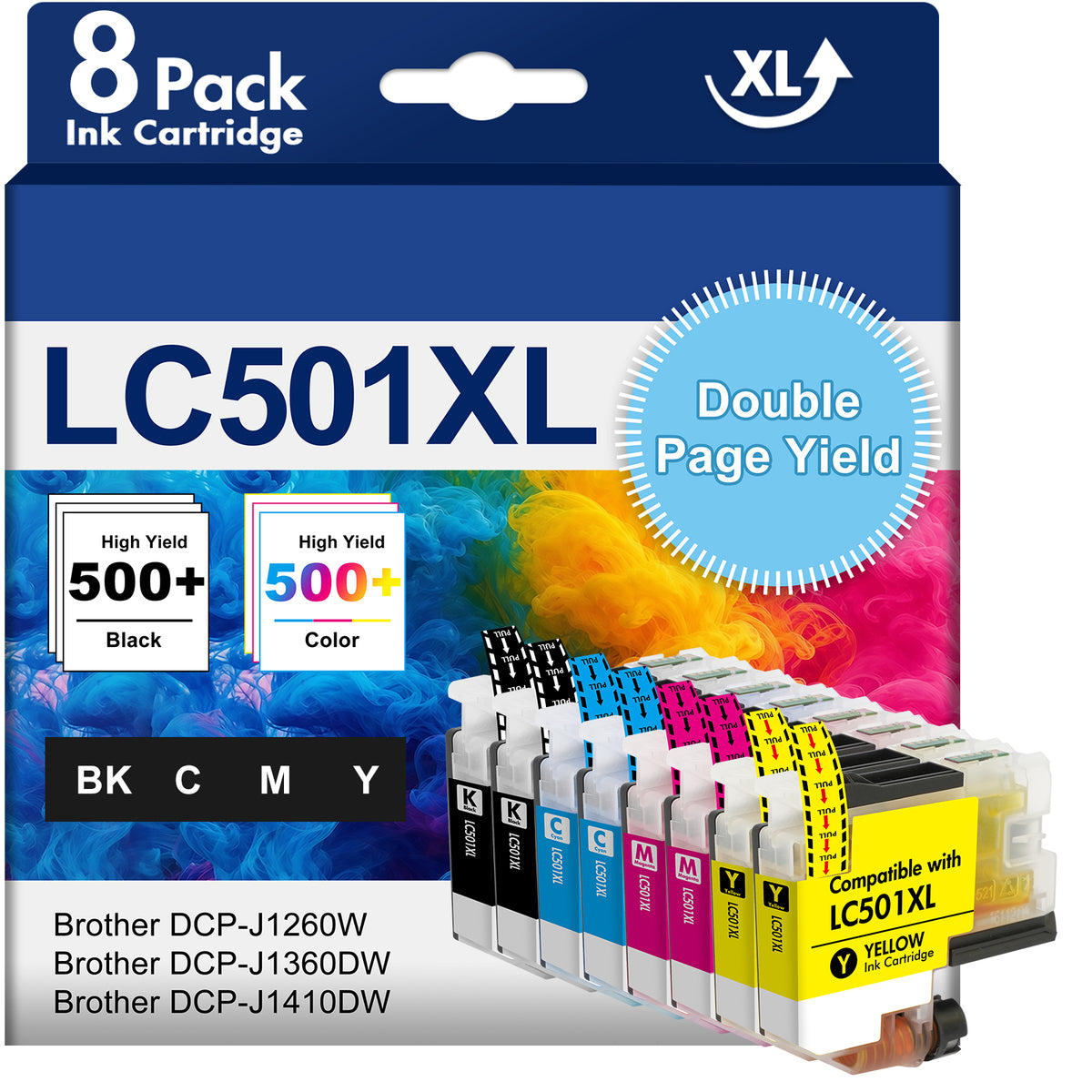 LC501XL Ink Cartridges Compatible for LC501XL LC501 ink for Brother LC501 Ink Cartridge for Brother MFC-J1260DW MFC-J1360DW MFC-J1410DW Printer, 8 Pack