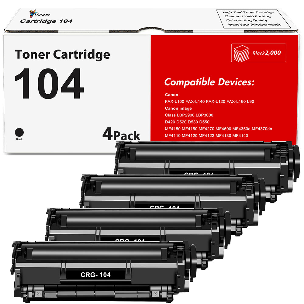 4-Pack 104 Black Toner Cartridge Compatible for Canon 104 CRG 104 CRG104 FAX-L100 MF4370dn D420 Satera MF4110 MF4270 MF4690 LBP2900 FAX-L140 FAXPHONE L90 ImageCLASS MF4150 MF4350d Printer Ink
