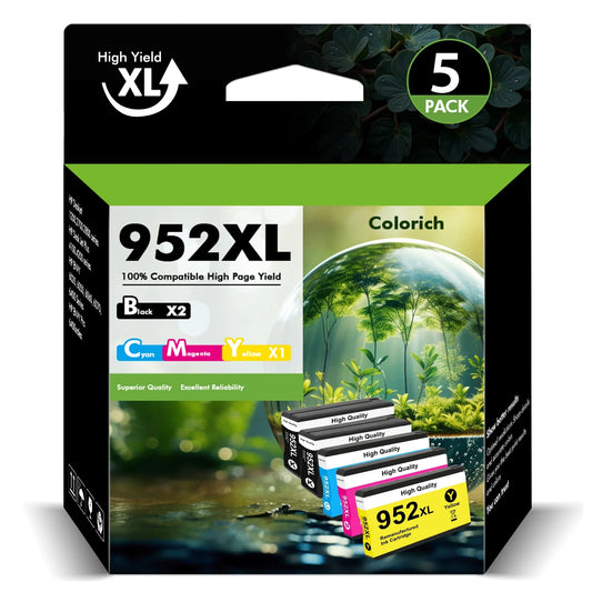 952 952XL Ink Cartridges Compatible for HP 952XL 952 5 Pack for OfficeJet Pro 8710 7740 8720 8210 8715 8702 7720 8730 8740 8216 8725 8700 (2 x Black, Cyan, Magenta, Yellow)