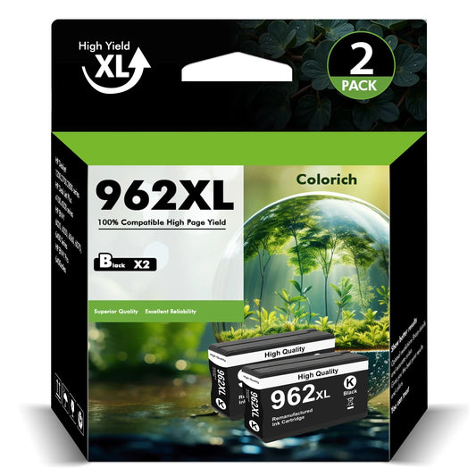 962XL Ink Cartridges Compatible for HP962XL 2-Pack Black Printer Ink Used with OfficeJet Pro 9015e 9015 9010 9022e Series Printer