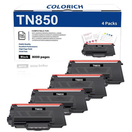 TN850 High Yield Toner Cartridge TN-820/TN-850 TN 850 4-Pack Black Replacement for Brother TN850 TN-850 TN 850 TN820 HL-L6200DW MFC-L5850DW MFC-L5900DW MFC-L5700DW HL-L5200DW MFC-L6800DW Printer Ink