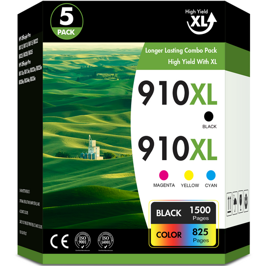 910XL Ink Cartridge High Yield Compatible for HP 910 Combo for HP OfficeJet Pro 8020 8024 8025 8028 8035 OfficeJet 8022 8010 8012 8014 8015 8018 Printer (2 x Black, Cyan, Magenta, Yellow,5-Pack)