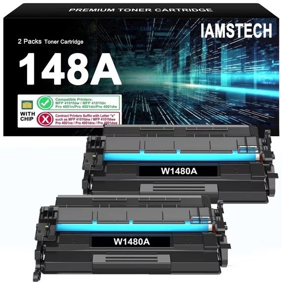 IAMSTECH Compatible for 148A 148X with Chip Toner Cartridge W1480A 148A for Laserjet Pro MFP 4101fdw 4001dn 4001n 4001dw 4101fdn (2-Pack Black)