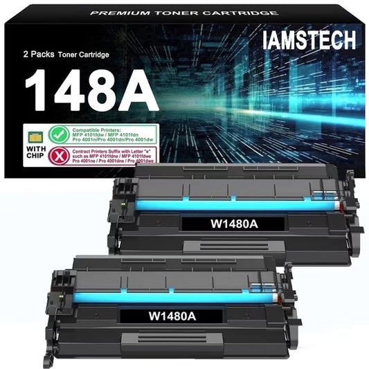 IAMSTECH Compatible for 148A 148X with Chip Toner Cartridge W1480A 148A for Laserjet Pro MFP 4101fdw 4001dn 4001n 4001dw 4101fdn (2-Pack Black)