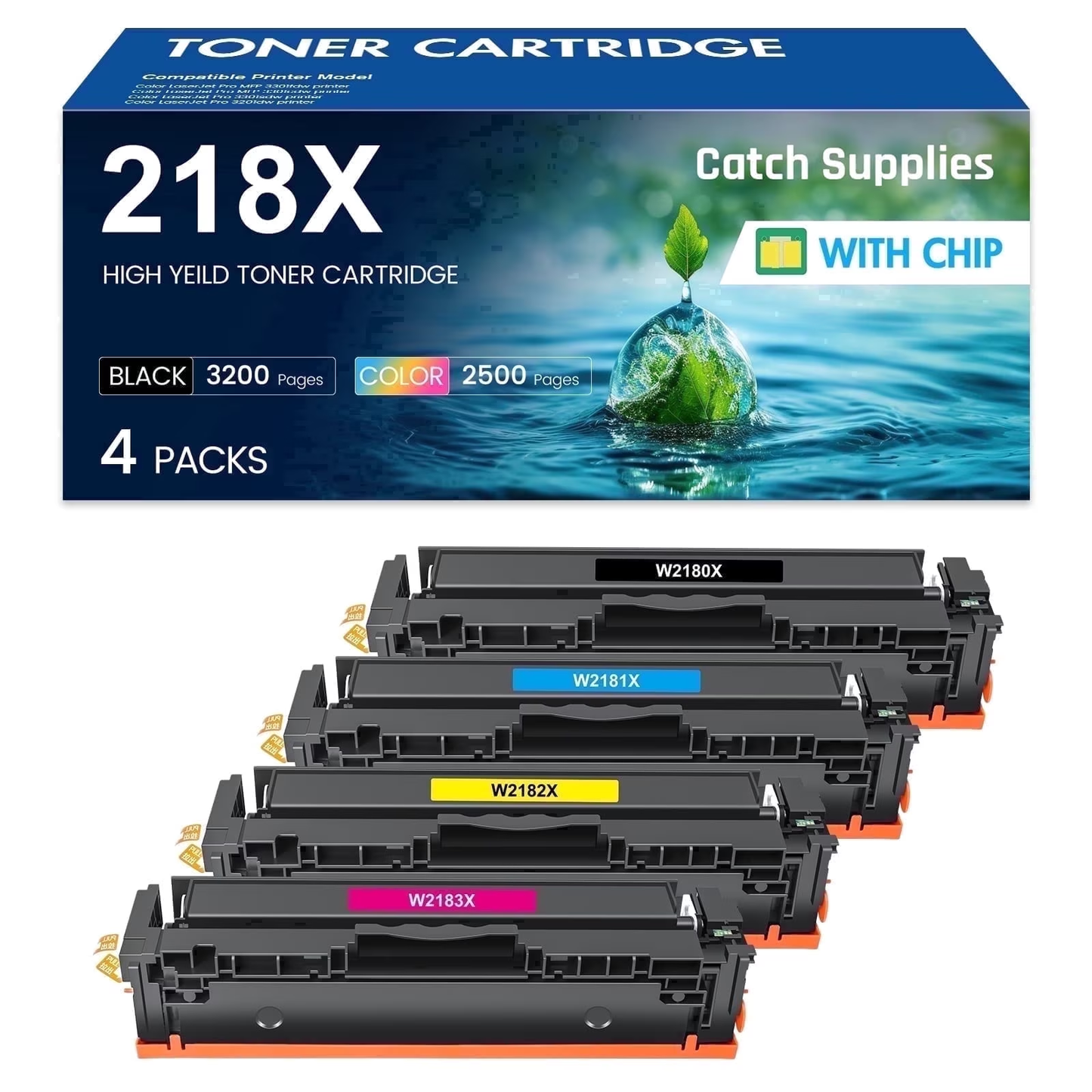 Compatible for HP 218X 218A Toner Cartridges 4 Pack 3301fdw with chip 218X 218A Color 3301fdw 3301cdw 3201dw MFP 3301sdw Printer High Yield Ink Set W2180A W2180X (Black Cyan Yellow Magenta)