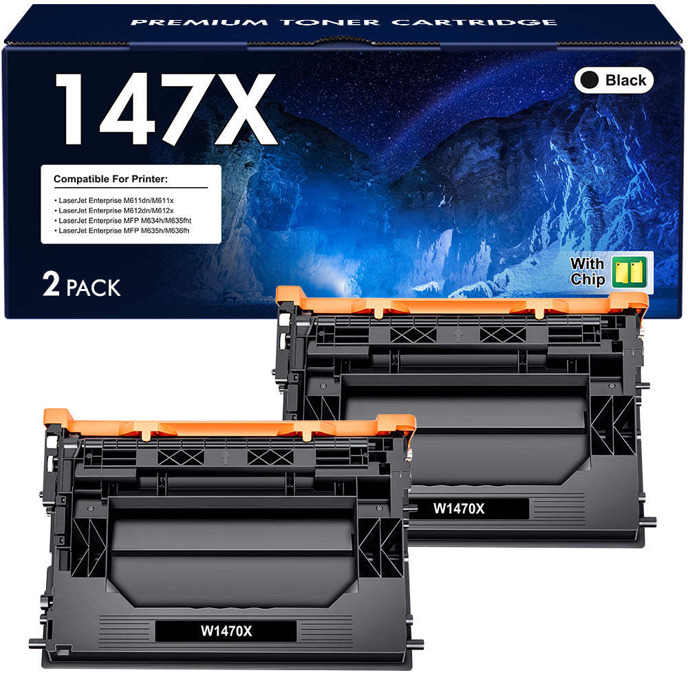 Black 147X Toner Cartridge With Chip Compatible for HP 147A 147X W1470A W1470X LaserJet MFP M634h M635fht M635h M636fh Enterprise M611dn M611x M612dn M612x M611 M612 Printer Ink (2-Pack)
