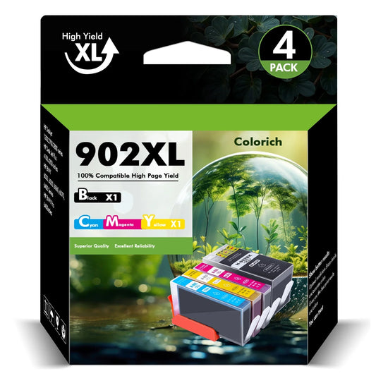 902 902 XL Ink Cartridges Compatible for HP 902XL 902 Ink Combo Pack for OfficeJet 6970 6978 6968 6971 6974 6975 6979 6960 6961 6963 6964 6965 6966 6950 series Printer (4 Pack, 1B, 1C, 1M, 1Y)