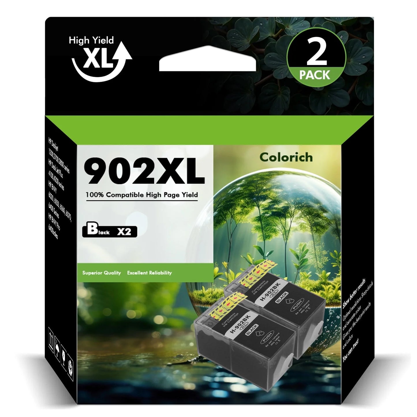 902 902 XL Ink Cartridges Compatible for HP 902XL 902 Ink for OfficeJet 6970 6978 6968 6971 6974 6975 6979 6960 6961 6963 6964 6965 6966 6950 series Printer (2 Pack Black)