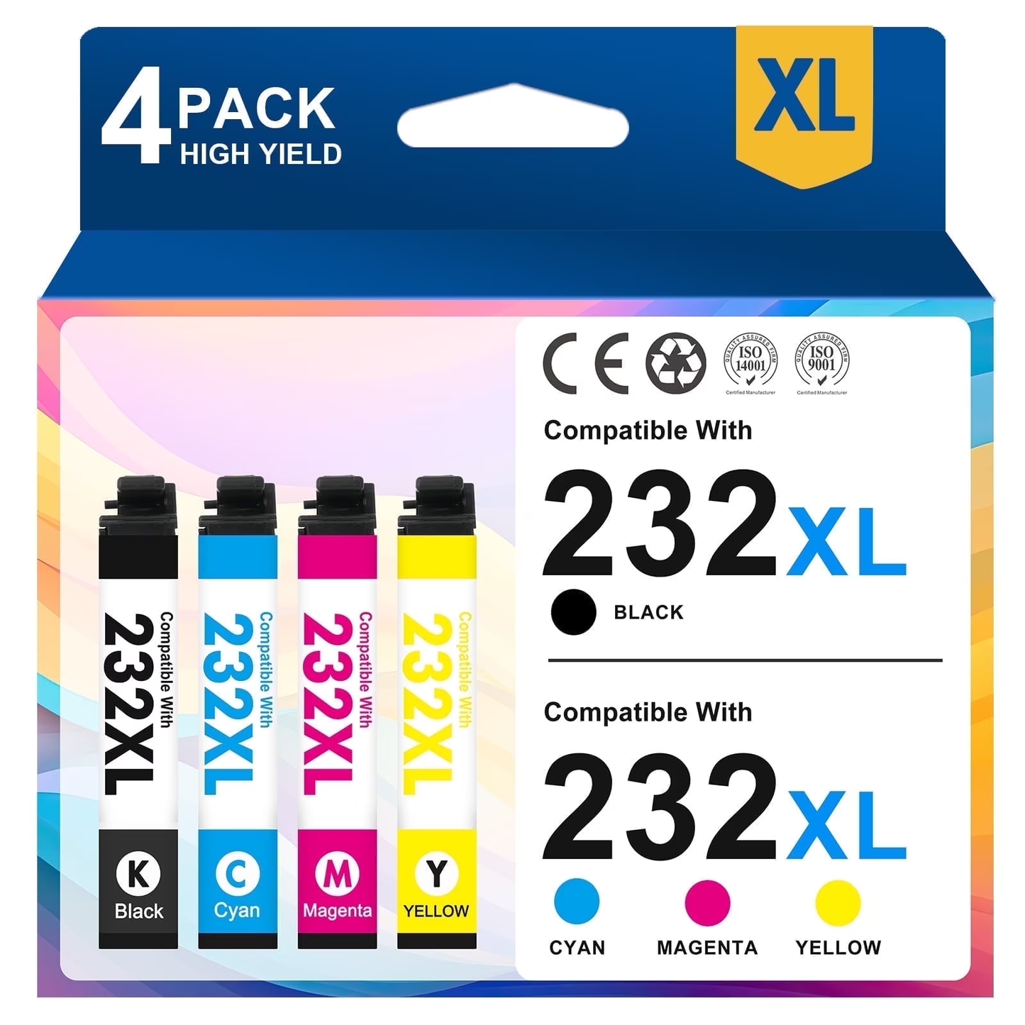 232XL Ink Cartridges Compatible for Epson 232XL 232 T232 Ink for Workforce WF-2930 WF-2950 Expression XP-4200 XP-4205 Printer (Black,Cyan,Magenta,Yellow, 4-Pack)