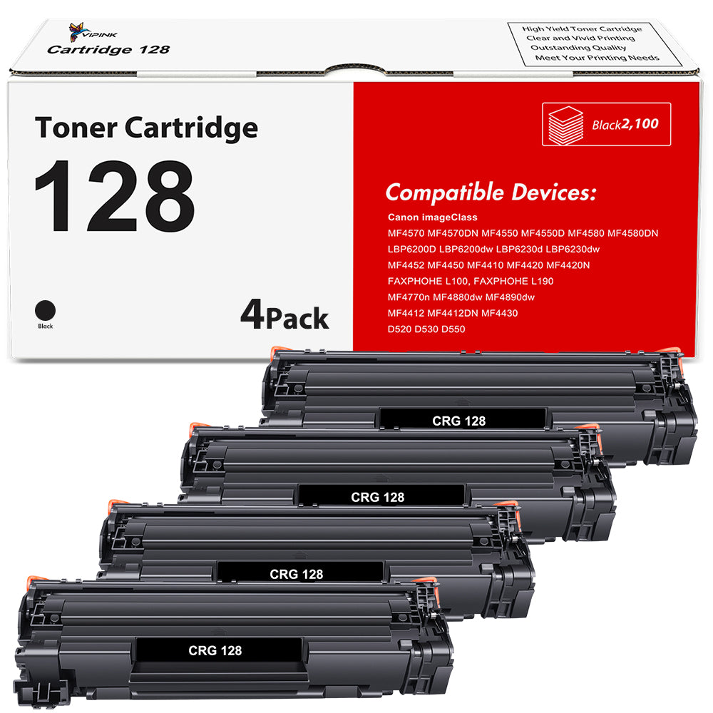 128 Black Toner Cartridges Compatible for Canon 128 CRG128 CRG 128 FaxPhone L100 ImageCLASS D530 D550 MF4450 MF4550 MF4570dw MF4770n FaxPhone L190 L100 Printer Ink Black 4-Pack
