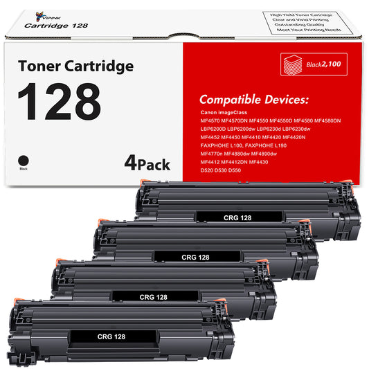 128 Black Toner Cartridges Compatible for Canon 128 CRG128 CRG 128 FaxPhone L100 ImageCLASS D530 D550 MF4450 MF4550 MF4570dw MF4770n FaxPhone L190 L100 Printer Ink Black 4-Pack