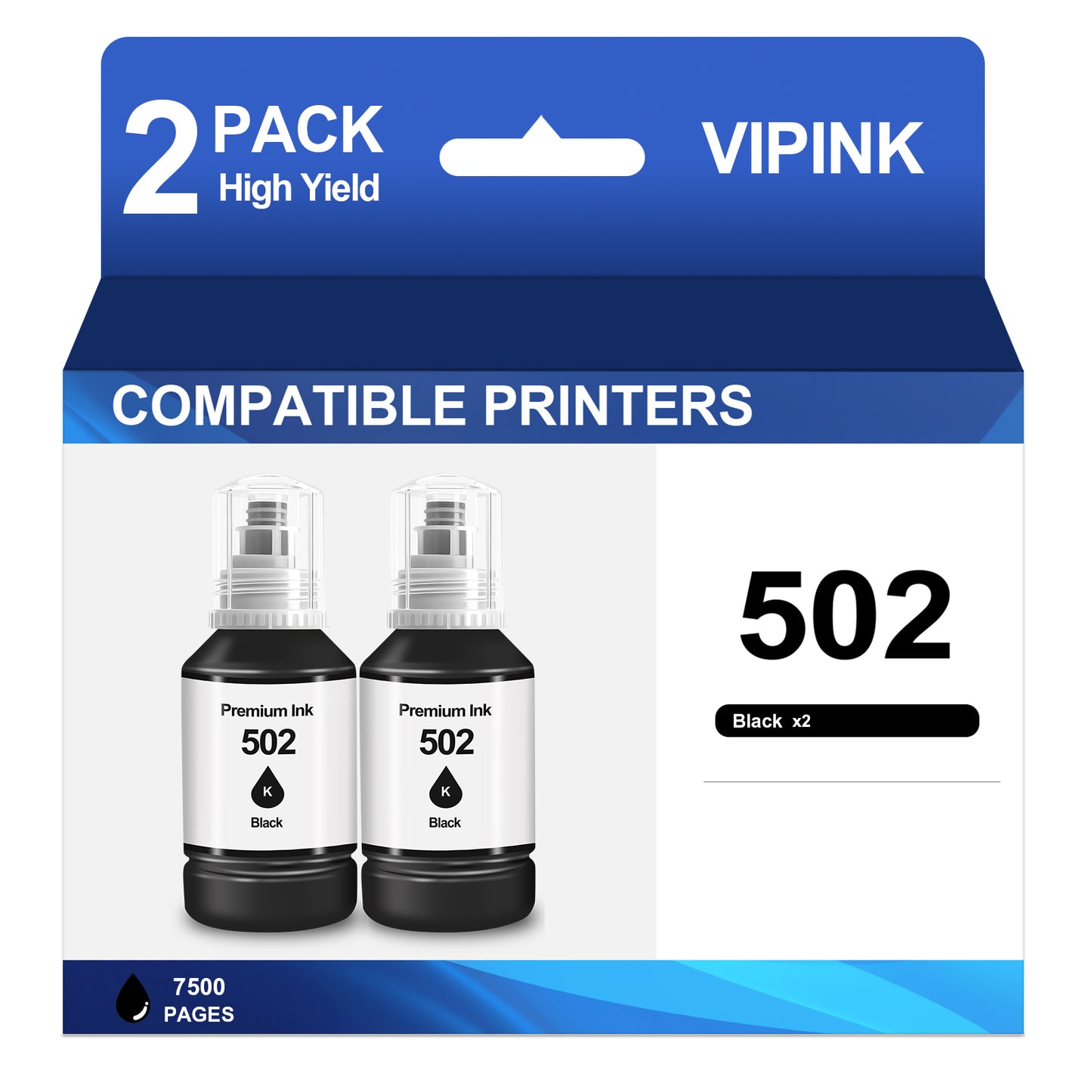 502 Ink Bottle Compatible with Epson 502 Ink Bottles for EcoTank ET-4760 3850 Printer(2 Black, 2 Pack)