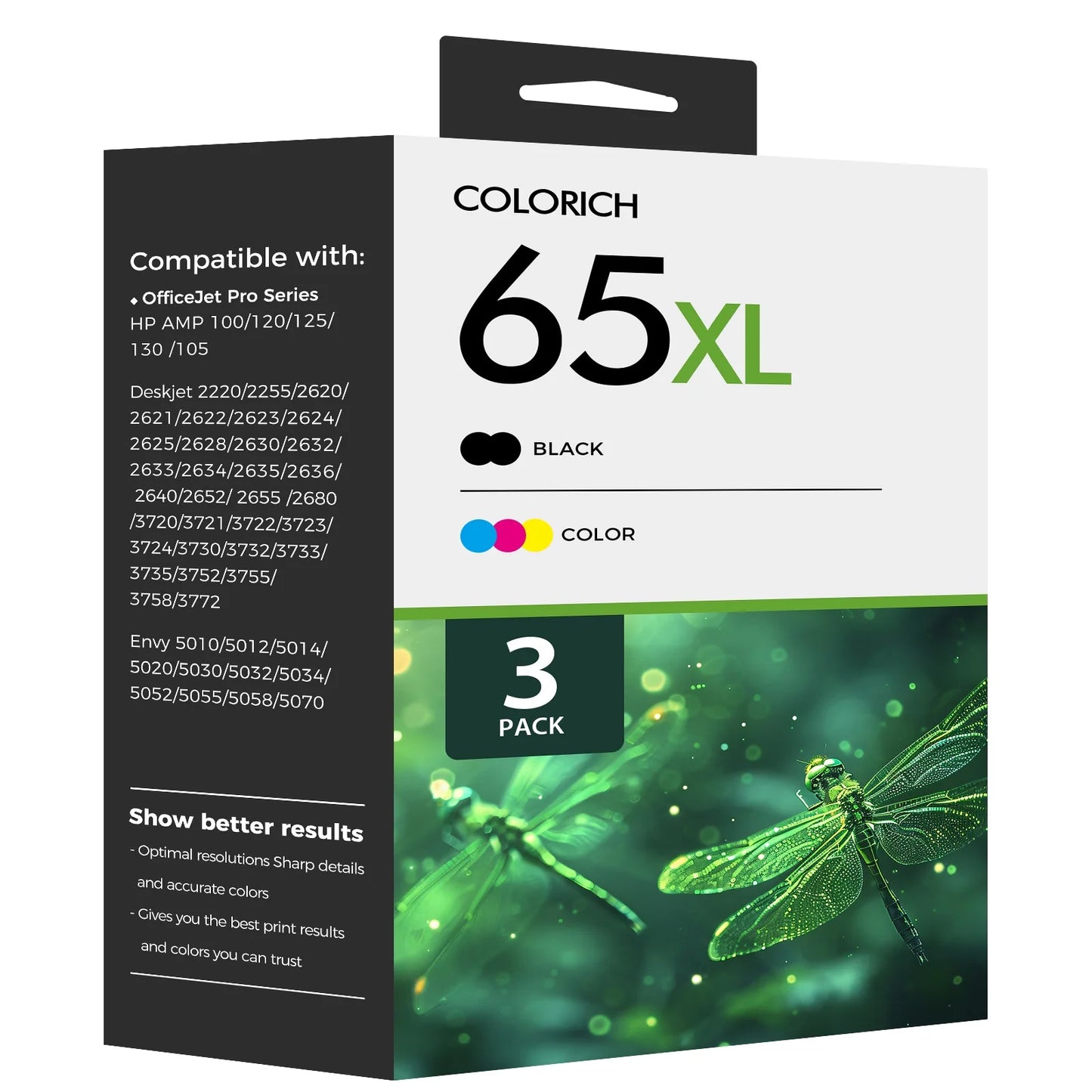 65 65XL Ink Cartridges Compatible for HP 65XL 65 3 Pack for Envy 5055 5052 5058 Deskjet 3755 2655 2652 3722 2622 2624 2620 (2 x Black,Tri-color)
