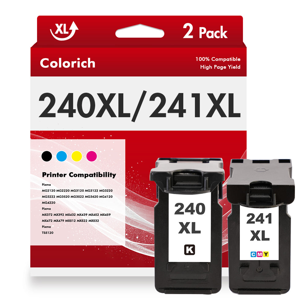 240XL 241XL Ink Cartridges Compatible for Canon 241XL 240XL Combo Pack for PIXMA MG3620 TS5120 MG3520 MG3220 MG2120 MG4220 MX392 MX452 MX522 Printer PG240xl & CL241xl (2 Pack, Black, Tri-color)