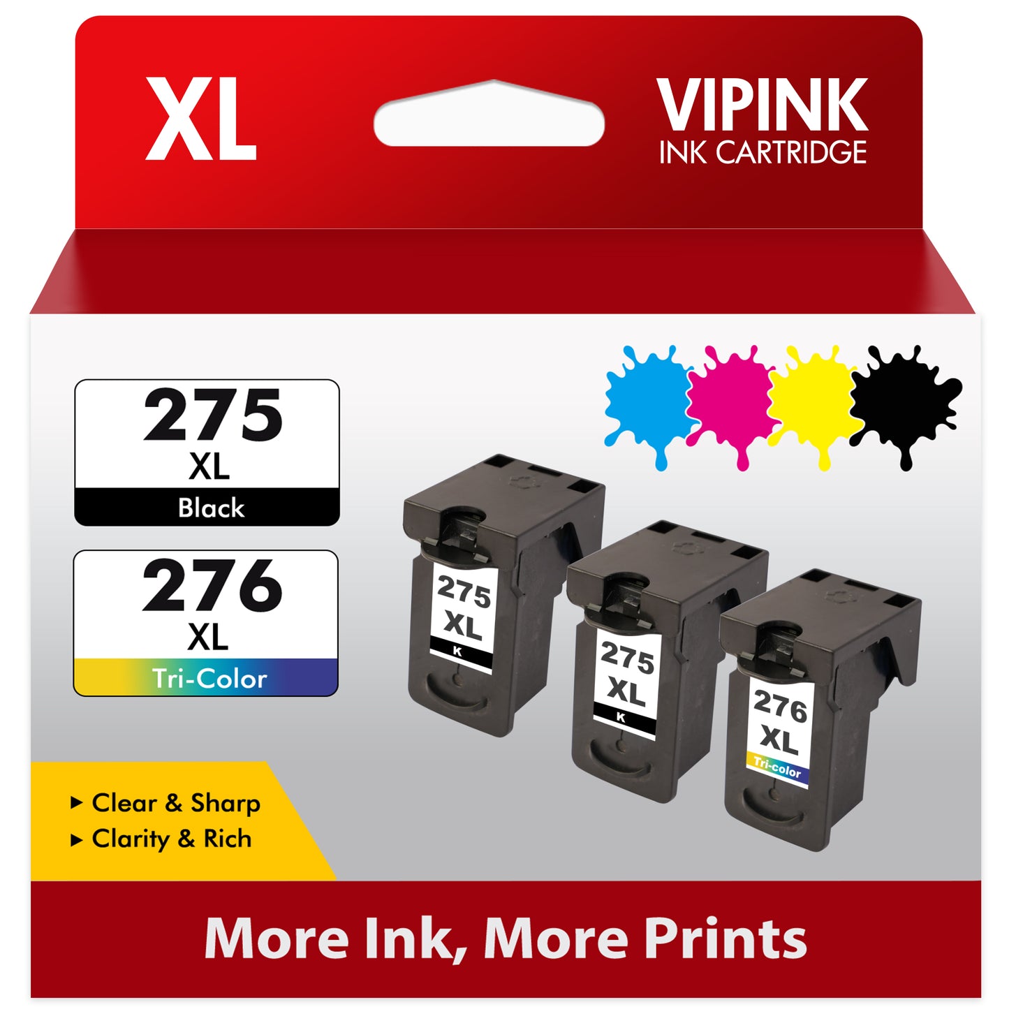 275XL 276XL Ink Cartridge Combo Pack Compatable for Canon PG-275 CL-276 275XL 276XL used with PIXMA TS3520 TR4720 TR4722 TR4700 TS3700 TS3522 TS3500 Printers(2 Black, 1 Color)