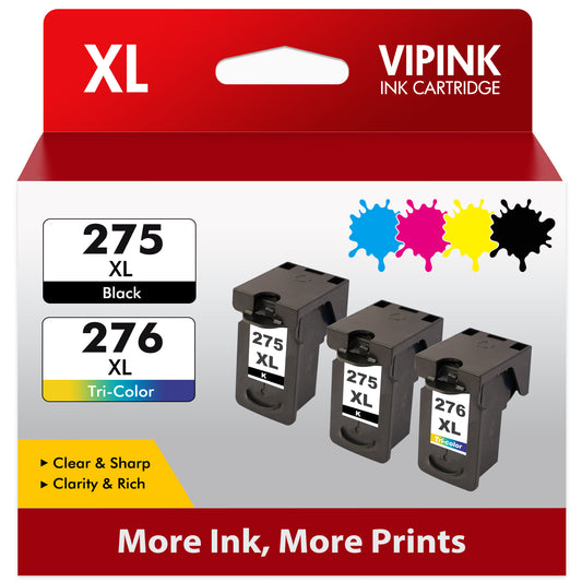 275XL 276XL Ink Cartridge Combo Pack Compatable for Canon PG-275 CL-276 275XL 276XL used with PIXMA TS3520 TR4720 TR4722 TR4700 TS3700 TS3522 TS3500 Printers(2 Black, 1 Color)
