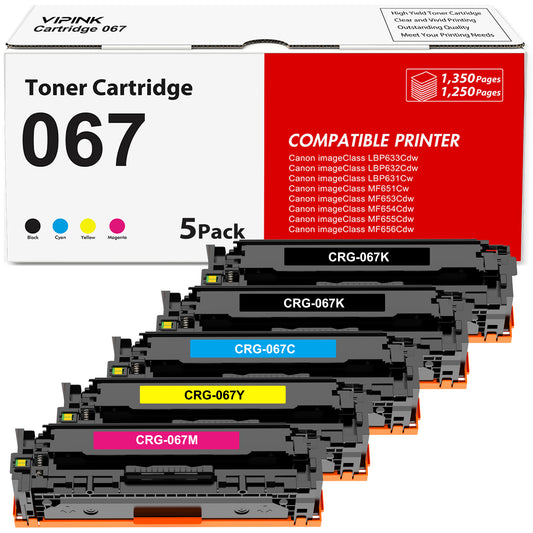 067 067H Toner Cartridge 5-Pack MF656Cdw Compatible for Canon 067 for Canon imageCLASS MF656Cdw LBP632Cdw MF653Cdw LBP633Cdw MF654Cdw MF650 LBP630 Series Printer High Yield CRG067 CRG-067 Ink