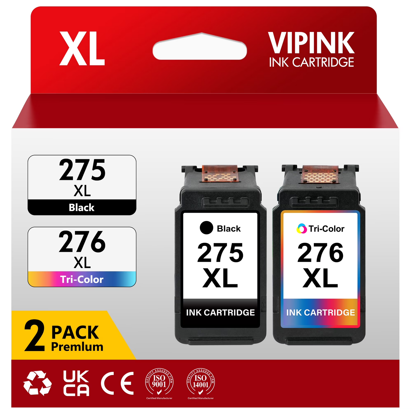 275XL 276XL Ink Cartridge 2 Pack Compatible for Canon PG-275XL CL-276XL for Pixma TS3522 TS3520 TS3500 TR4722 TR4720 TR4700 Printer