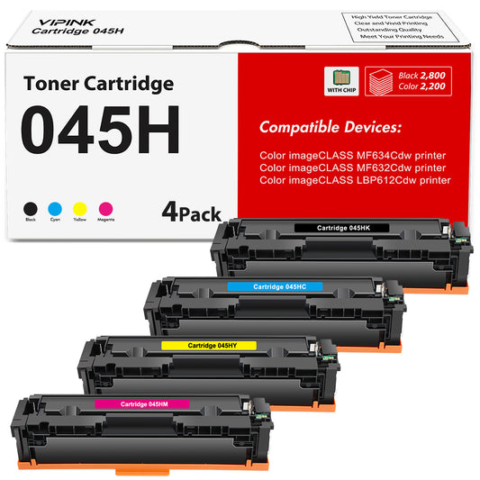Cartridge 045 045H Compatible CRG 045 045H Toner Cartridge Replacement for Canon 045 045H MF634Cdw Toner for Canon Color ImageCLASS MF634Cdw MF632Cdw LBP612Cdw MF632 LBP612 Ink Printer * 4 PACK
