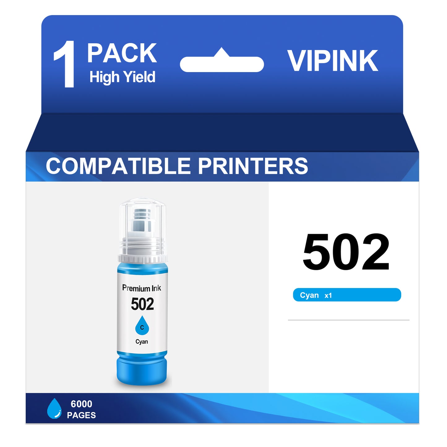 502 Ink Bottle Compatible with Epson 502 Ink Bottles for EcoTank ET-4760 3850 Printer(Cyan, 1 Pack)