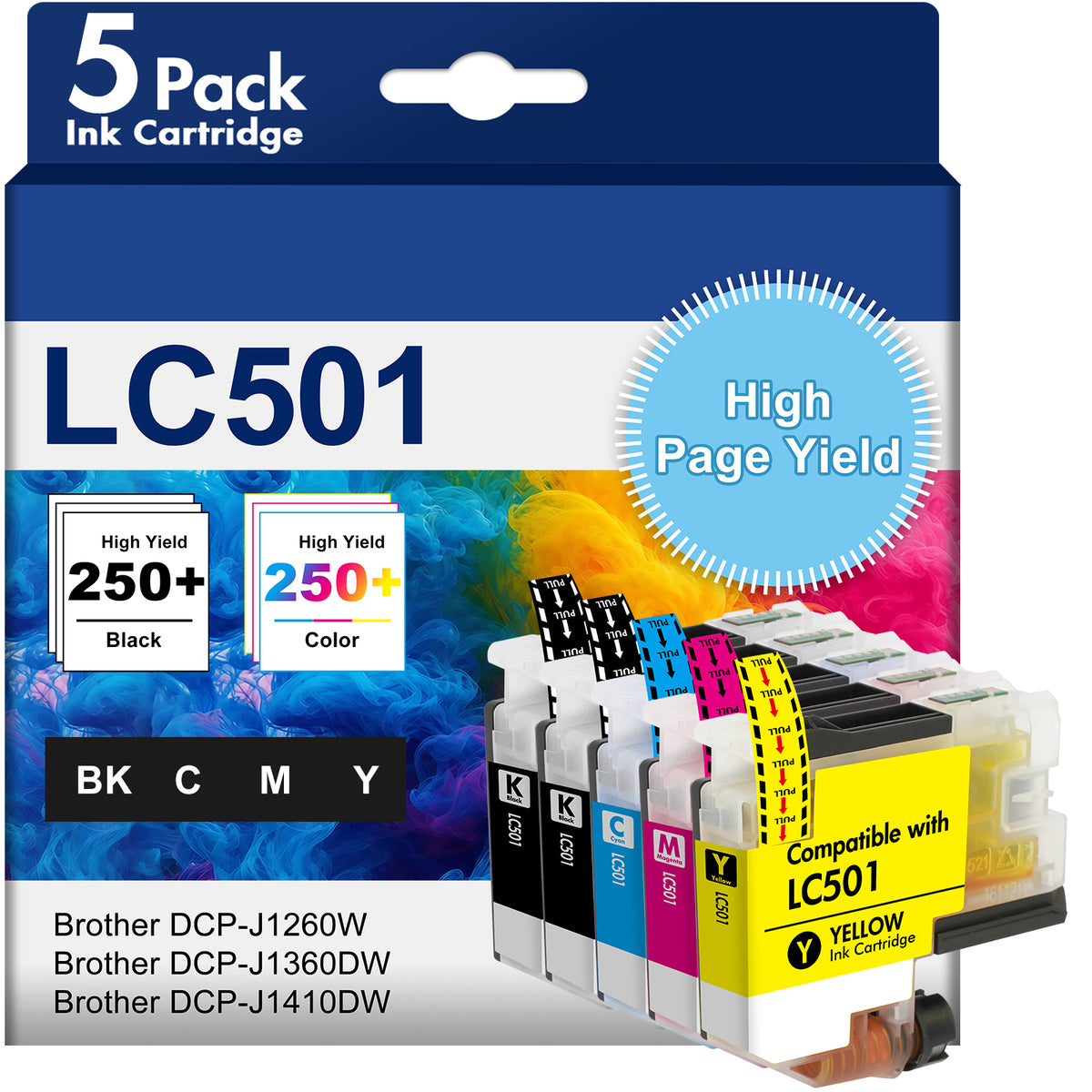 LC501 Ink Cartridges Compatible for Brother LC501 LC501XL Ink Cartridges for MFC-J1360DW MFC-J1260W MFC-J1410DW Printer (5 Pack)