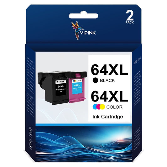 VIPink 64XL Ink Cartridge Compatible for HP 64XL Envy Photo 7855 7155 6255 6230 6252 6258 7120 6220 7130 7132 7158 7164 7820 7830 7858 7864 7800 Printer (1*Black 1*Tri-Color)