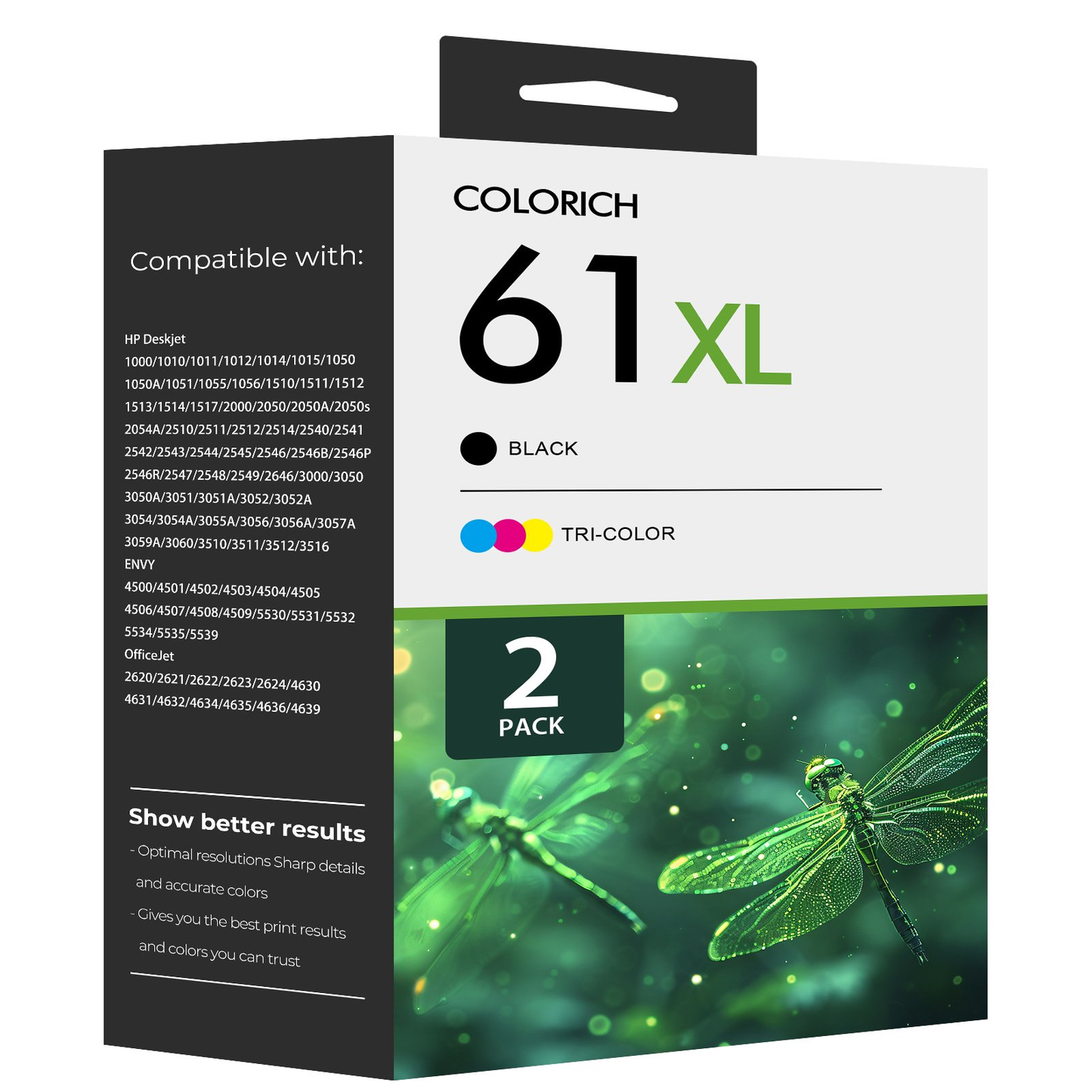 61XL Ink Cartridges Compatible for HP 61 Ink Cartridge Combo Pack for Envy 4500 5530 4502 Deskjet 1000 2540 Officejet 4635 4630 Printer(Black, Tri-Color)