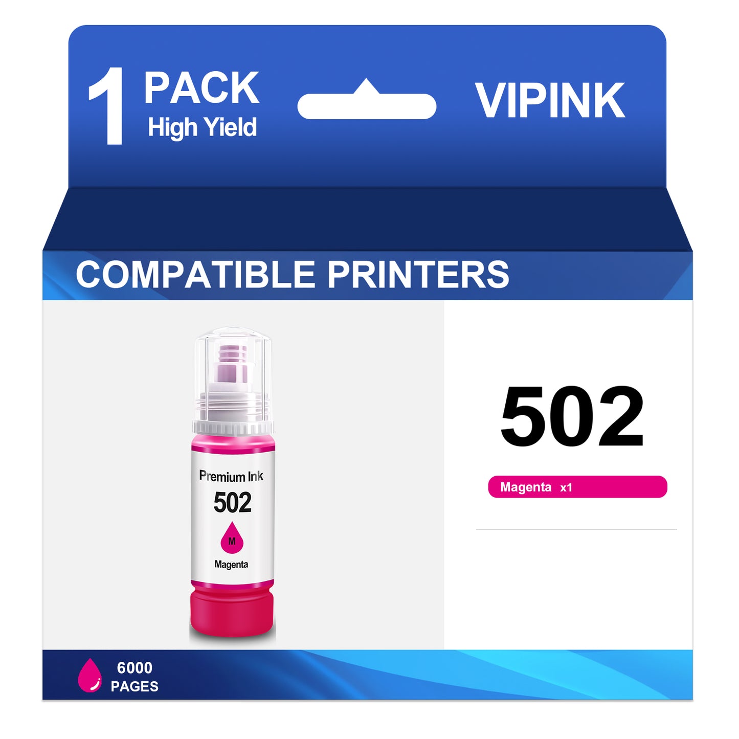 502 Ink Bottle Compatible with Epson 502 Ink Bottles for EcoTank ET-4760 3850 Printer(Magenta, 1 Pack)