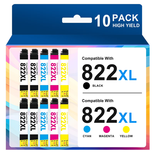 822XL Ink Cartridges 10 Pack, Compatible for Epson 822XL 822 Printer Ink for WorkForce Pro WF-3820 WF-4820 WF-4830 WF-4833 WF-4834 WF-3823 (4 x Black,2 x Cyan,2 x Magenta,2 x Yellow)
