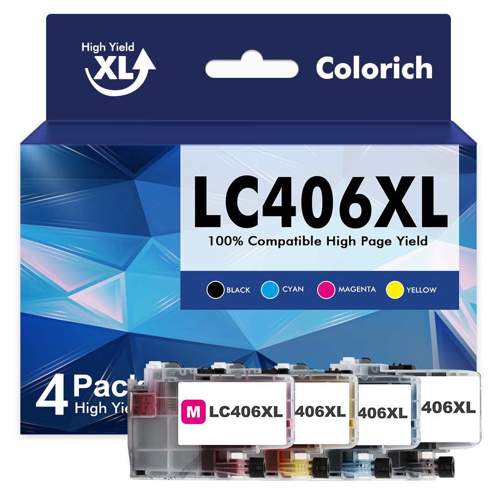 LC406 XL LC406 Ink Cartridge for Brother Printer 406XL 4-Pack High Yield for MFC-J4335DW MFC-J5855DW MFC-J6555DW MFC-J4535DW MFC-J6955DW MFC-J4345DW MFC-J5955DW (Black, Cyan, Magenta, Yellow)