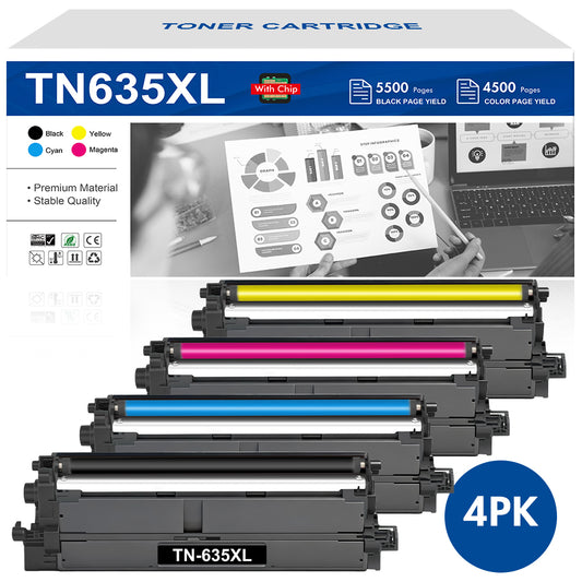 TN635XL TN-635XL High Yield Toner Cartridge Compatible for Brother TN 635XL TN635XL for Brother HL-L8430CDW L8430CDWT L8570CDW MFC-L8730CDW L8930CDW Printer (Black, Cyan, Magenta, Yellow 4-pack)