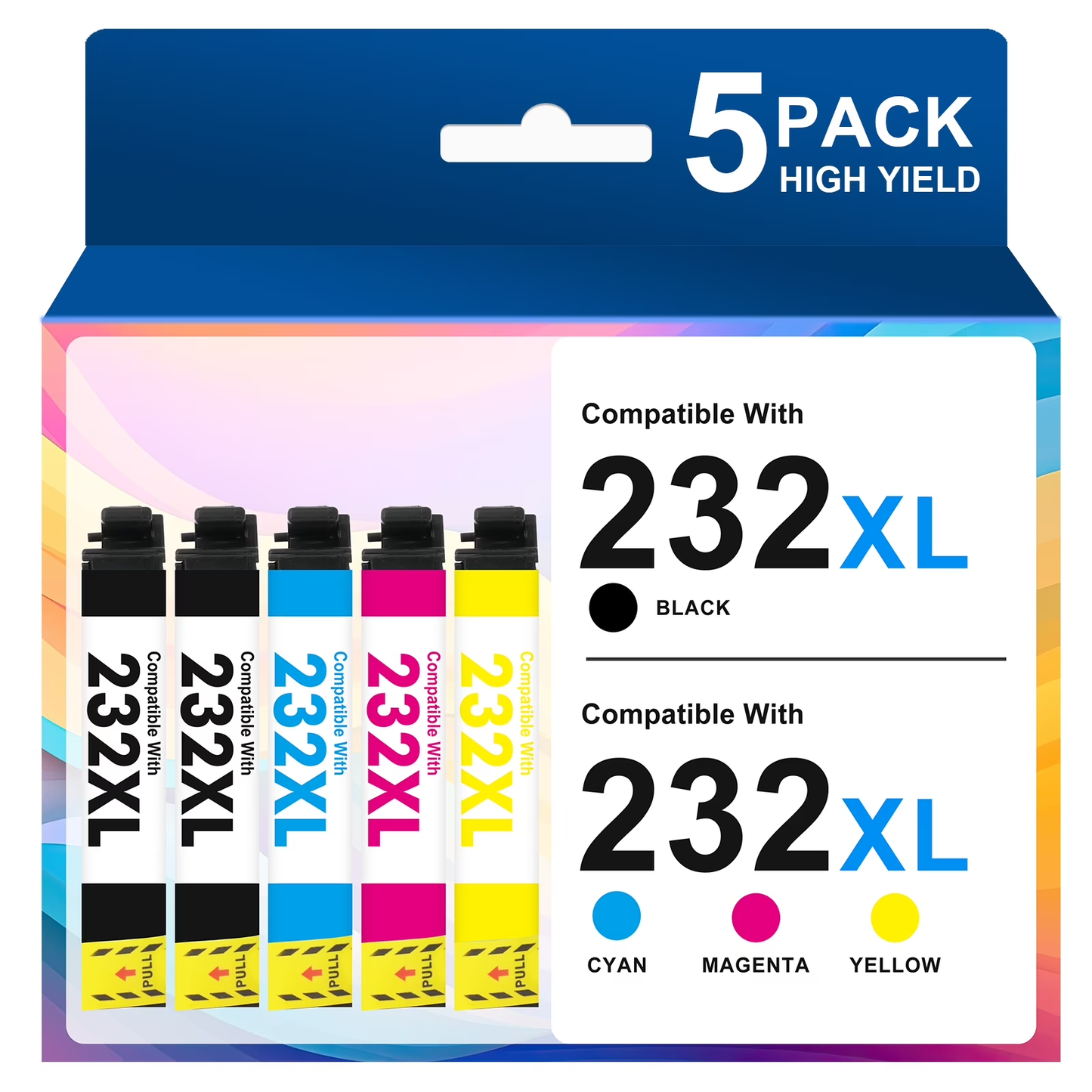 232XL Ink Cartridges 5-Pack, Compatible for Epson 232XL 232 Printer Ink for Workforce WF-2930 WF-2950 Expression XP-4200 XP-4205 ( 2 x Black, Cyan, Magenta, Yellow )