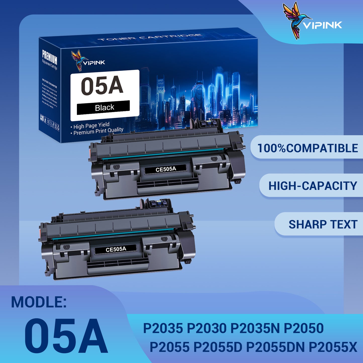 CE505A Compatible for HP 05A Toner Cartridge for HP 05A CE505A 505A CE505D P2035 for HP Laserjet 2035N P2055DN 2055DN P2030 P2050 P2055X P2055D Print Ink (Black 2-Pack)