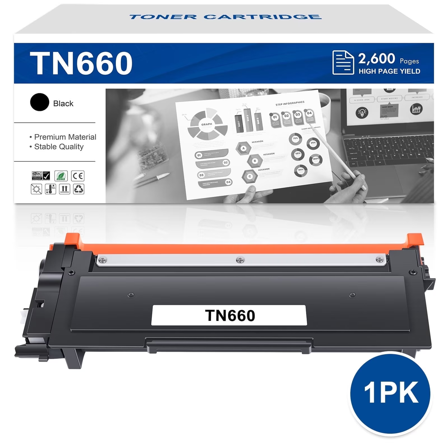 VIPink TN660 TN630 Toner Cartridge Compatible for Brother TN-660 TN660 TN 660 630 TN-630 HL-L2300D HL-L2360DW HL-L2320D HL-L2380DW DCP-L2520DW DCP-L2540DW MFC-L2720DW Printer Ink (Black, 1-Pack)